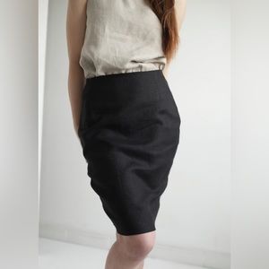 BRUCE Linen Blend Black Pencil Skirt